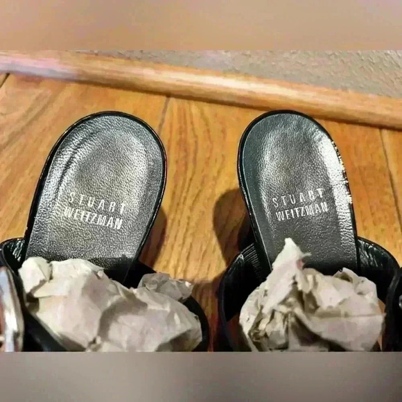 Stuart Weitzman Y2K Chunky Buckle Black Heels Size 7.5 - Picture 6 of 10